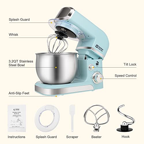 Kitchen in the box Stand Mixer,3.2Qt Small Electric Food Mixer,6 Speeds Portable Lightweight Kitchen Mixer for Daily Use with Egg Whisk,Dough Hook,Flat Beater