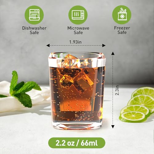 AltarreT 6 Pack Heavy Base Shot Glasses Bulk, 2.2 oz Clear Tequila Espresso Square Whiskey Shot Glass Set for Vodka, Whiskey, Tequila, Espressos, Spirits & Liquors