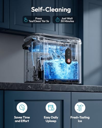 EUHOMY Ice Maker Countertop, Portable Ice Machine with Carry Handle, 26.5lbs Per Day, 9 Cubes in 6 Mins, Auto-Cleaning, with Basket and Scoop, for Home, Kitchen, Camping, RV (Silver)