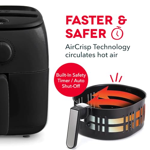 Dash Tasti-Crisp™ Air Fryer - AirCrisp® Technology - Compact Design with Adjustable Temperature Control - Nonstick Fry Basket & Auto Shut-Off Feature - 2.6 Quarts - Black