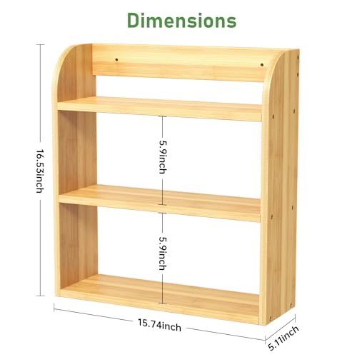 ROMGUAR CRAFT 3 Tier Bamboo Spice Rack, Countertop or Wall Mounting Wood Spice Jars Organizer Shelf for Kitche, Pantry (Natural)