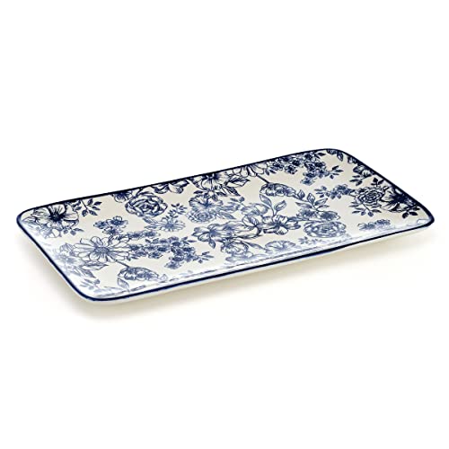 Pfaltzgraff Gabriela Blue Floral Rectangle Platter, 14.75 Inch