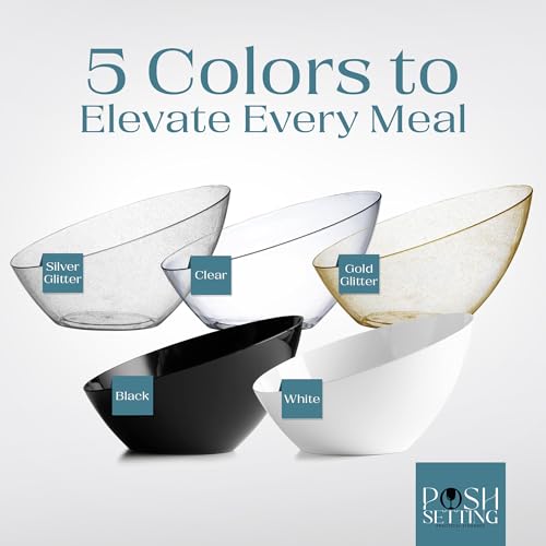 Posh Setting - White Plastic Serving Bowls for Party Angled Bowls Disposable Chip Bowls Candy Bowls for Party Table Salad and Fruit Bowls for Wedding Serving Bowls-White, 20 OZ, 5 Pack