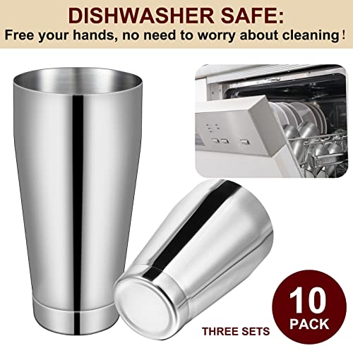 Lallisa 10 Pieces Cocktail Shakers Professional Bar Boston Shaker Set Stainless Steel Martini Shaker Drink Mixer Basic Tools Weighted Shake Metal Can for Bartenders, 18 Oz, 28 oz(Silver)