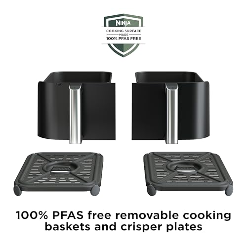 Ninja DZ550 Foodi 10 Quart 6-in-1 DualZone Smart XL Air Fryer with 2 Independent Baskets, Smart Cook Thermometer for Perfect Doneness, Match Cook and Smart Finish to Roast, Dehydrate and More, Black
