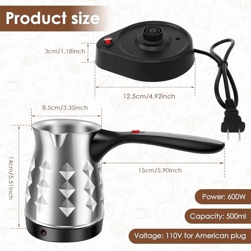 LYIYEYAN Turkish Coffee Maker, Stainless Steel 500ml Turkish Coffee Machine with Folding Handle, 5 to 6 Cups Capacity Turkish Coffee Pot, Electric Coffee Tea Warmer Kettle for Home Travel (Diamond)