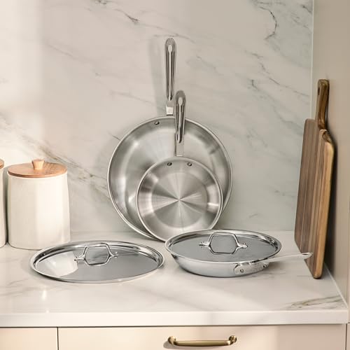 All-Clad D3® Stainless Steel 5 Piece Frypan Set- Made in USA- Includes 8", 10" and 12" Frying Pans With Lid - Professional Grade -Oven Safe & Induction Compatible