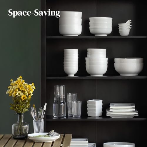 DOWAN 22 OZ White Ceramic Bowls Set of 4 - Perfect for Soup Bowls for Kitchen, Cereal Bowl, Ramen Bowl, Microwave Safe for Oatmeal, Fruit,Salad and Rice Bowl - Dishwasher & Microwave Safe