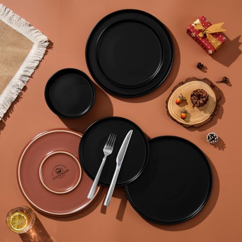 LIANYU 12 Pieces Porcelain Dinnerware Sets, Premium Plates and Bowls Set, High-Fired Ceramic Dishes Set for 4, Chip & Scratch Resistant, Microwave Dishwasher Safe, Charcoal Black