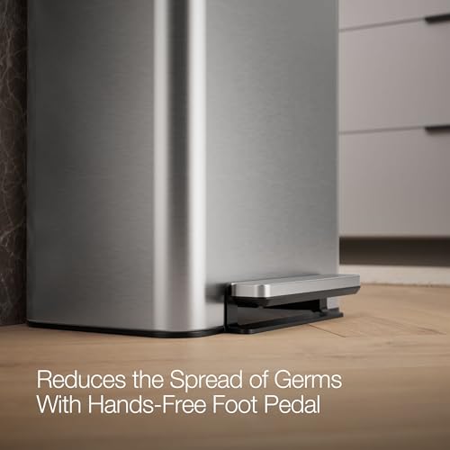 Kohler 20941-ST 8 Gallon Tall Hands-Free Kitchen Step Can, Trash Can with Foot Pedal, Quiet-Close Lid, Stainless Steel