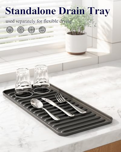 Kitsure Expandable Dish Rack for Kitchen Counter, Medium, Black