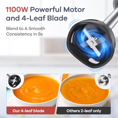 Ganiza Immersion Blender Handheld, 6 in 1 Hand Blender Stainless Steel Blade, 15 Speed Stick Blenders Electric, 800ml Mixing Beaker, 600ml Chopper, Whisk, Frother, Potato Masher