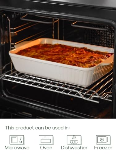 DOWAN Casserole Dish, 9x13 Ceramic Baking Dish, Large Lasagna Pan Deep for Oven, 4.2 Quarts Baking Pan with Handles, Oven Safe and Durable Bakeware for Lasagna, Home Decor, Wedding Gift, Soft White