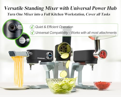Kraftsman All Metal Stand Mixer DC Motor - Heavy Duty Dough Mixer 5.3 Quart with 4 Stainless Steel Attachments, Quiet Operation with Timer, Verstile Standing Mixer with Power Hub, 8-Speed (Black)