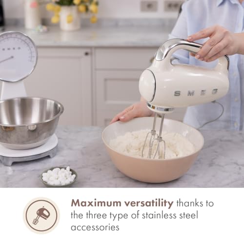 SMEG HMF01 9-Speed Retro Hand Mixer – 220W Motor, Smooth Start, Turbo Function, LED Timer Display, Stainless Steel Whisks, Beaters & Dough Hooks, Premium Die-Cast Aluminum Body