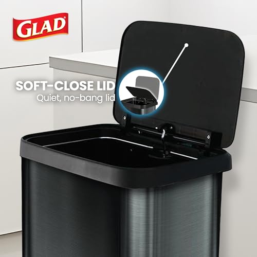 Glad 20 Gallon Stainless Steel Trash Can with Clorox Odor Protection | Large Metal Kitchen Garbage Bin with Soft Close Lid, Garbage Bag Rings, Step On Foot Pedal and Waste Bag Roll Holder, Pewter