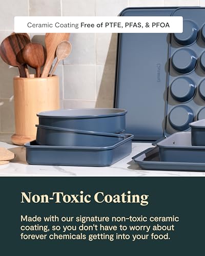 Caraway 23-Piece Nonstick Ceramic Cookware & Bakeware Set – Pots, Frying Pans, Lids, Baking Sheets, Pans, Cooling Rack & Storage – Oven Safe, Non-Toxic – Compatible with All Stovetops - Navy
