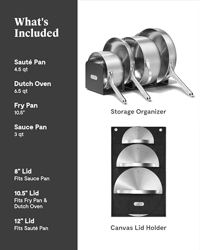Caraway Stainless Steel Cookware Set – 12 Piece 5-Ply Stainless Steel Pots and Pans Set - Includes Fry, Sauce, Sauté Pan, Dutch Oven, and Space-Saving Storage - Non Toxic, PTFE & PFOA Free