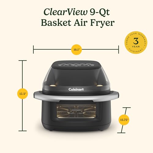 Cuisinart ClearView Large 9-Quart Basket Air Fryer with ClearView Window, Digital Control Panel, 5 Functions, 3 Air Fry Presets, 2 Custom Presets, Easy Clean, PFAS-Free, 3 -Year Warranty, AFC-9