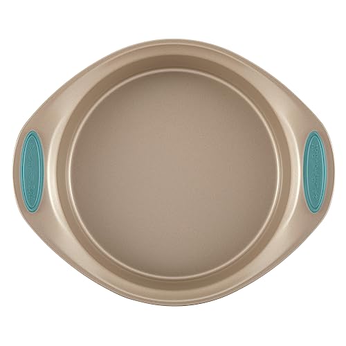 Rachael Ray 47578 Cucina Nonstick Bakeware Set with Grips Includes Nonstick Bread Pan, Baking Sheet, Cookie Sheet, Baking Pans, Cake Pan and Muffin Pan - 10 Piece, Latte Brown with Agave Blue Grips