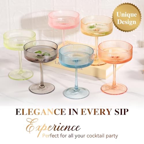 Cyrelwing Pastel Light Colored Coupe Glasses Set of 6 for spring summer|9 oz martini Glasses |Colorful Cocktail Glasses Set,Colored Coupe Glass,Champagne Coupe Glasses for Cocktail,Martini,Champagne