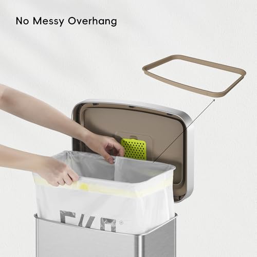 EKO Hudson Matte Stainless 50 Liter/13.2 Gallon Step Trash Can with Rear Trash Bag Storage Compartment