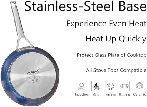 MsMk 8 Inch Small Nonstick Frying pan with Lid, Blue Egg Omelet Skillet
