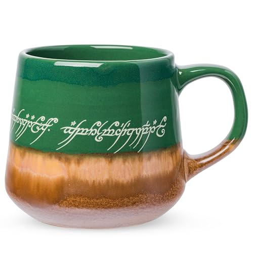 Silver Buffalo Lord of The Rings Elven Text High Gloss Reactive Glaze Tapered Pottery Mug,14 Ounces