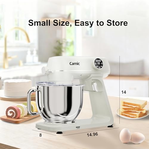 8.45 QT All Metal Stand Mixer,10 Speed Large Capacity Kitchen Mixer with Digital Timer & Tilt-Head, Electric Mixer with Whisk Dough Hook Mixing Beater for Baking,Cakes,Cookie,Bread,Salad (White)
