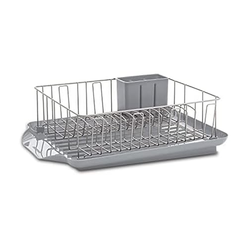 Farberware Classic 3-Piece Dish Drying Rack Set, Gray - Rust-Resistant Dish Rack for Kitchen Counter with Self-Draining Board and Flatware Caddy