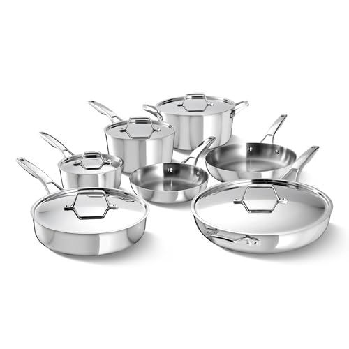Calphalon Premier Polished 5-Ply Stainless Steel Cookware Set w/Turbo Heat Tech 12 Piece Includes Frying