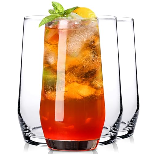 Ufrount Highball Glasses Set of 4,Tall Drinking Glasses 18oz,Clear Cocktail Glass Cup Water Glasses Mojito Glassware for Juice,Beverage,Restaurant