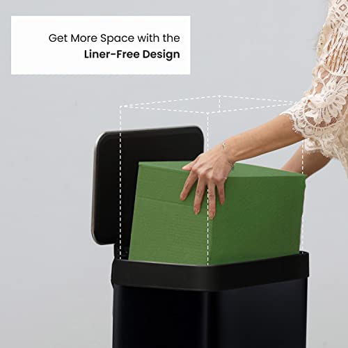 Home Zone Living 18.5 Gallon Large Capacity Kitchen Trash Can, Tall Stainless Steel Liner-Free Body, 70 Liter Capacity, Matte Black, Virtuoso Series