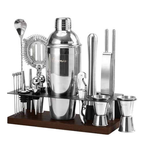 23-Piece Bartender Kit, Cocktail Shaker Set with Stand | Bar Set Drink Mixer Set with All Essential Bar Tools: Martini Shaker,Bar Mixer Spoon, Jigger, Strainer, Muddler, Pourers, for Home, Bar, Party