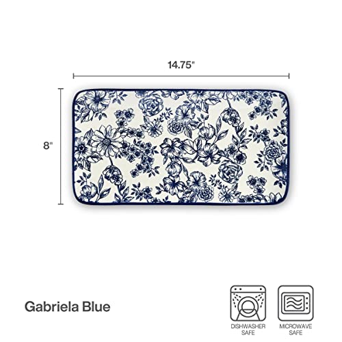 Pfaltzgraff Gabriela Blue Floral Rectangle Platter, 14.75 Inch