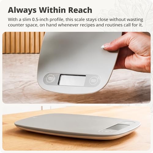 Greater Goods Food Scale – Digital Kitchen Scale, 1g Precision, Easy-Tare & Quick Conversion, Slim Compact Design, Durable & Portable | Ideal for Cooking, Baking & Meal Prep (Ash Gray)