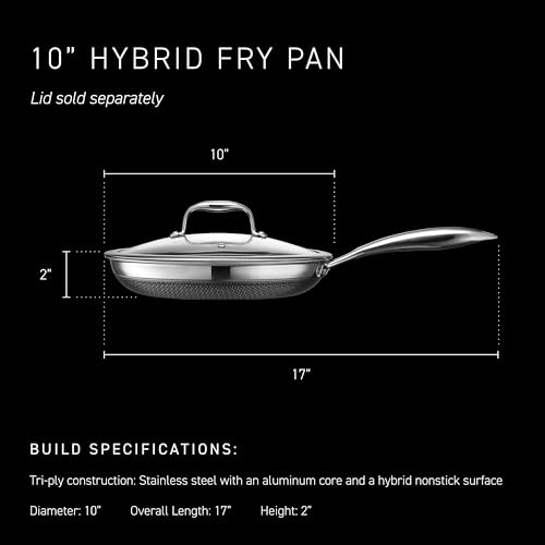 HexClad 10 Inch Hybrid Nonstick Frying Pan, Stay-Cool Handle, Dishwasher and Oven Safe, Induction Ready, Compatible with All Cooktops