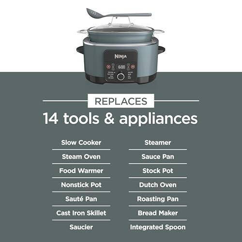 Ninja® 14-in-1 PossibleCooker™ PRO | 8.5qt, Sous Vide, Proof, Bake, & Steam Multicooker | Slow Cooker, Dutch Oven | Glass Lid & Integrated Spoon | Nonstick, Oven Safe Pot 500°F | Sea Salt Gray |MC1001