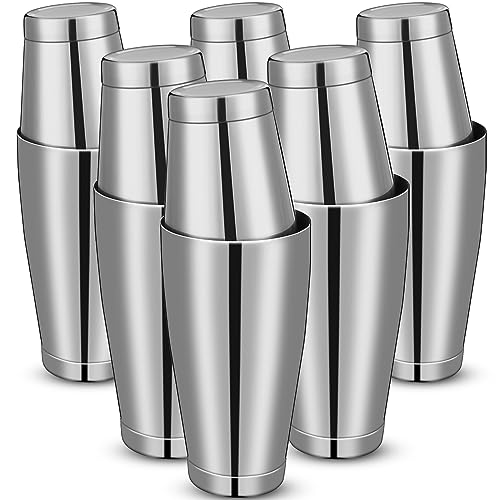 Lallisa 10 Pieces Cocktail Shakers Professional Bar Boston Shaker Set Stainless Steel Martini Shaker Drink Mixer Basic Tools Weighted Shake Metal Can for Bartenders, 18 Oz, 28 oz(Silver)