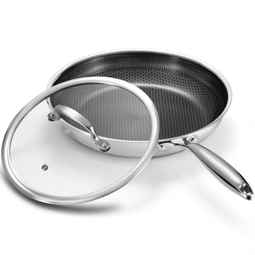 Tibbicc Stainless Steel Non Stick Frying Pan with Lid - PFOA Free