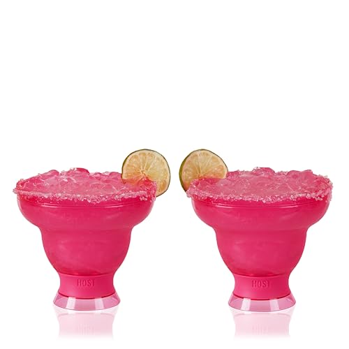 HOST FREEZE Margarita Cocktail Glasses, Frozen Cup Double Wall Plastic Margarita Glasses Drinking Set Modern Drinking Glasses 12oz Punch Pink Set of 2