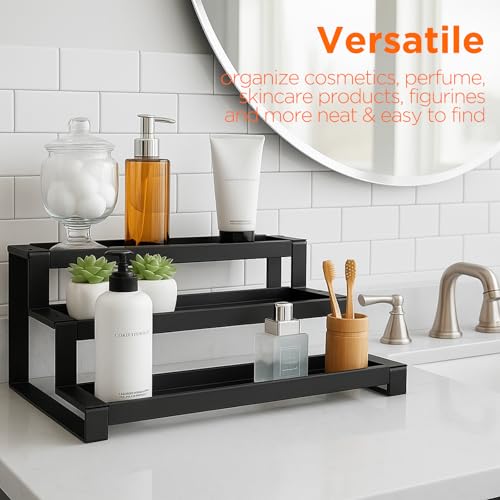 3-Tier Spice Rack Organizer for Kitchen Cabinet or Pantry, 16"-29" Expandable Spice Organization Shelf, Seasoning Organizer, Metal Display Shelf, Slip-Resistant Design for Jars and Bottles, Black