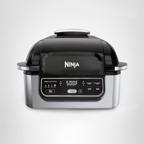 Ninja Foodi Indoor Grill & Air Fryer | 5-in-1 Grill, Air Fry, Roast, Bake, & Dehydrate | Cyclonic Grilling Technology | XL Capacity | Dishwasher Safe Parts | Black/Grey | AG301