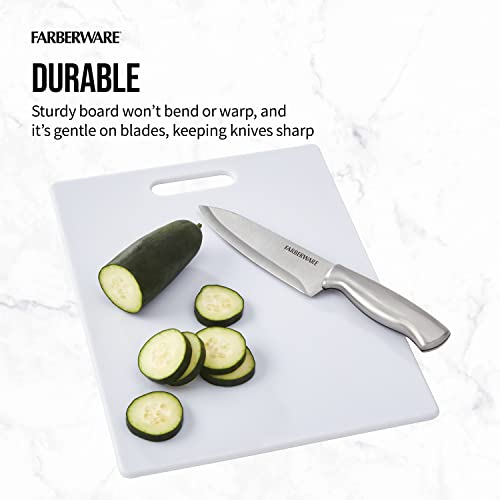 FARBERWARE Large Cutting Board, Dishwasher- Safe Plastic Chopping Board for Kitchen with Easy Grip Handle, 11in by 14in, White