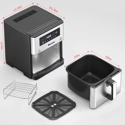 Air Fryer, 10 Quart Large Air Fryer for Families, 6 Cooking Functions AirFryer, 400°F Temp Controls in 5° Increments, Nonstick Dishwasher-Safe, 1700W, Black