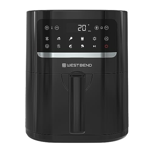 West Bend Compact Air Fryer 5-Quart Capacity with Digital Controls LCD Display and 10 Cooking Presets with Shake Reminder, Nonstick Frying Basket, 1500-Watts, Black