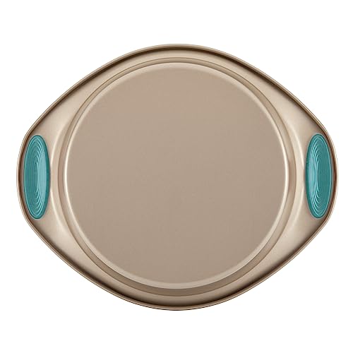 Rachael Ray 47578 Cucina Nonstick Bakeware Set with Grips Includes Nonstick Bread Pan, Baking Sheet, Cookie Sheet, Baking Pans, Cake Pan and Muffin Pan - 10 Piece, Latte Brown with Agave Blue Grips