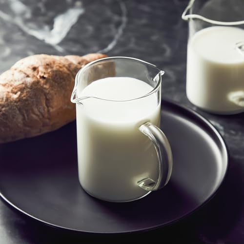 Leinuosen 2 Pcs Glass Pitcher Elegant Shaped Glass Tea Pitcher Coffee Milk Creamer Pitchers Creative Milk Frothing Pitchers Frother Cup Creamer Jug (250 ml,Simple Style)