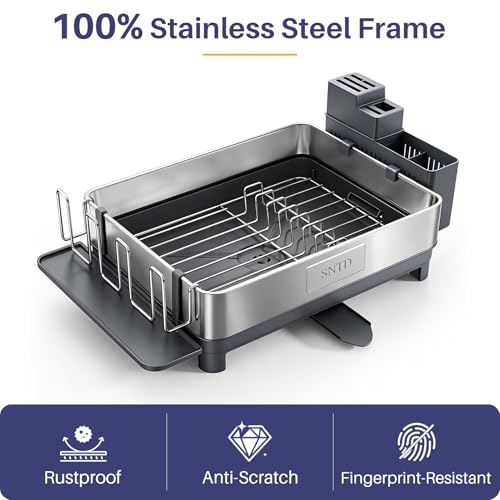 SNTD 304 Stainless Steel Dish Drying Rack for Small Kitchen Counter, Grey