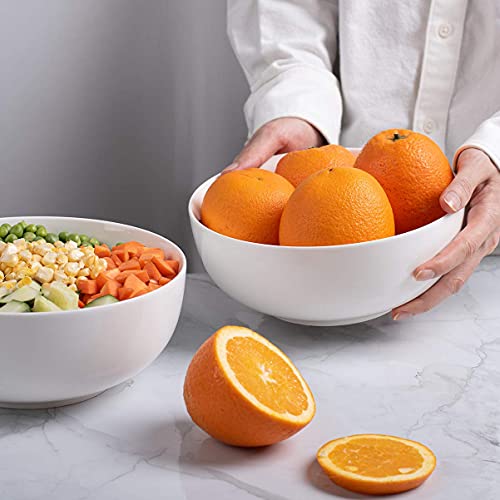 DELLING 60 Oz Large Serving Bowls Set of 3, 8 Inch White Ceramic Mixing Bowls - Soup Salad Pasta Ramen Bowls for Kitchen, Microwave Dishwasher Safe, Porcelain